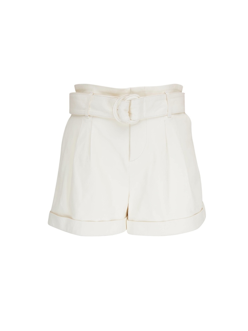 Frame Paperbag Bone Leather Belted Shorts D-Ring Belt Folded Cuffs Off White